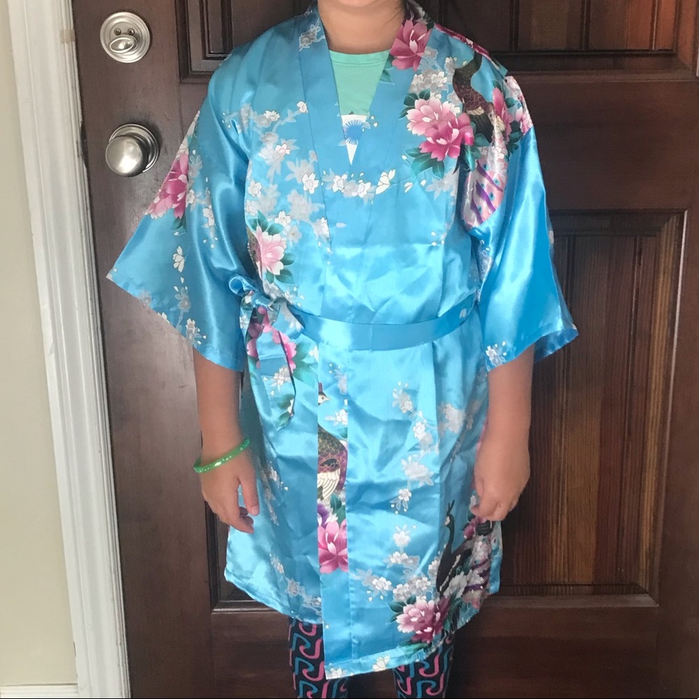 New Blue Girls Japanese Asian Kimono Robe Size 12